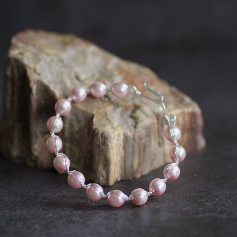 Drátěný náramek - Barva: růžový postříbřený